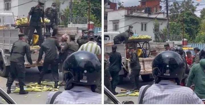 फुटपाथमा मकै बेच्ने महिलामाथि नगर प्रहरीले दुर्व्यवहार