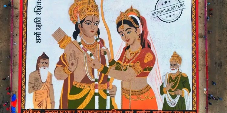 १०२ क्विन्टल अन्नको प्रयोग गरेर बनाइएको सीतारामको प्रतिमा