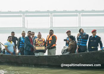कोशी नदी किनारमा केपीएल सिजन २ को ट्रफी अनावरण